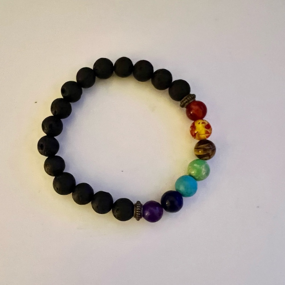 8MMLava Rock Beads 7 Chakra Bracelet, Balance Healing